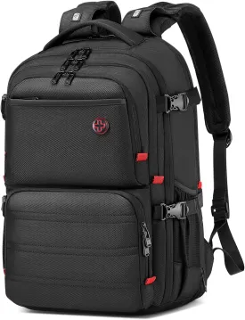 17.3 Large Laptop Backpack for Men Women 30l Travel Backpack Water Resistant Carry On Flight Anti-theft Computer Bag Expandable Rucksack Ergonomic Straps,Black