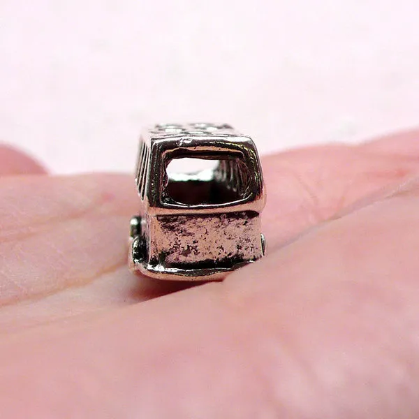 3D Bus Beads (3pcs / 20mm x 10mm / Tibetan Silver / 2 Sided) Miniature Dollhouse Transportation Whimsical Bracelet Necklace Pendant CHM918