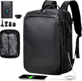 Airback Backpack, Vacpack Travel 60L Expandable, Carry On with Airbag, Vacuum Water Resistant & TSA Anti Theft (With Air Pump)