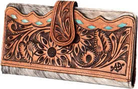 American Darling ADBG487BR Wallet Hand Tooled Hair On Genuine Leather Women Bag Western Handbag Purse