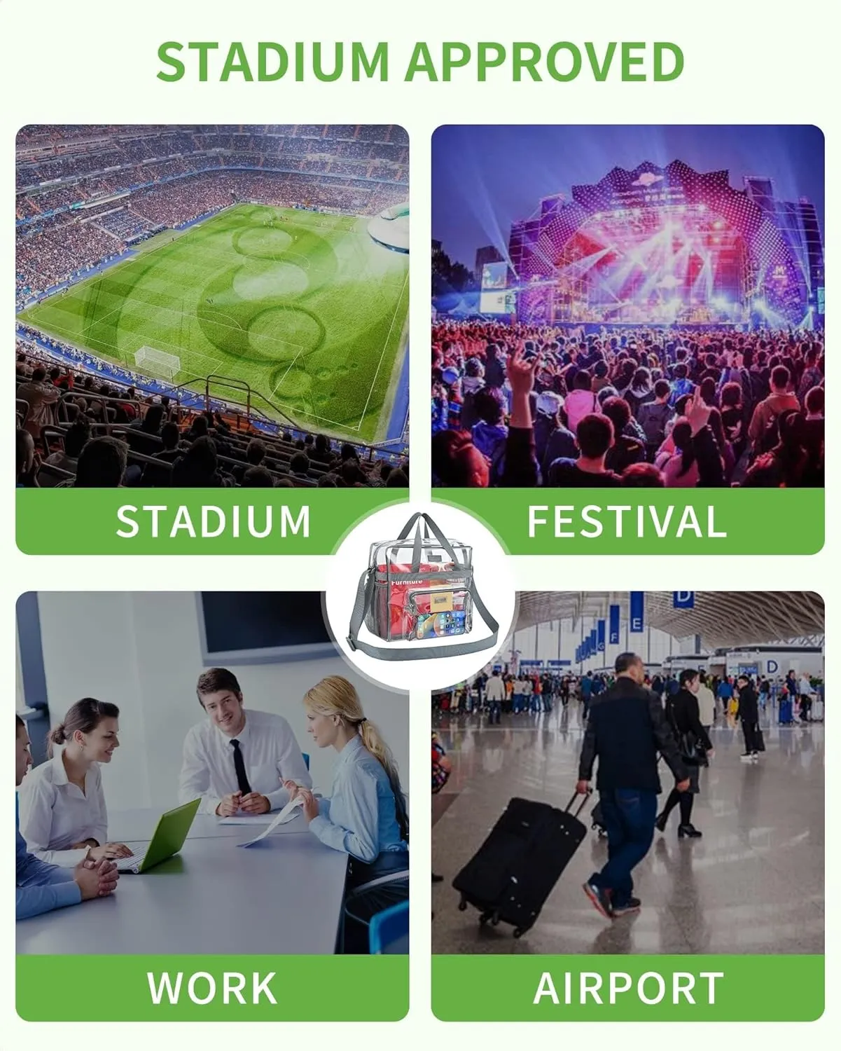 Bagenius Clear Bag Stadium Approved 12612 Clear bag for Stadium Events Sports Concert Festival Work
