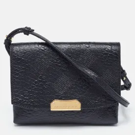 Black Embossed Check Leather Small Langley Crossbody Bag