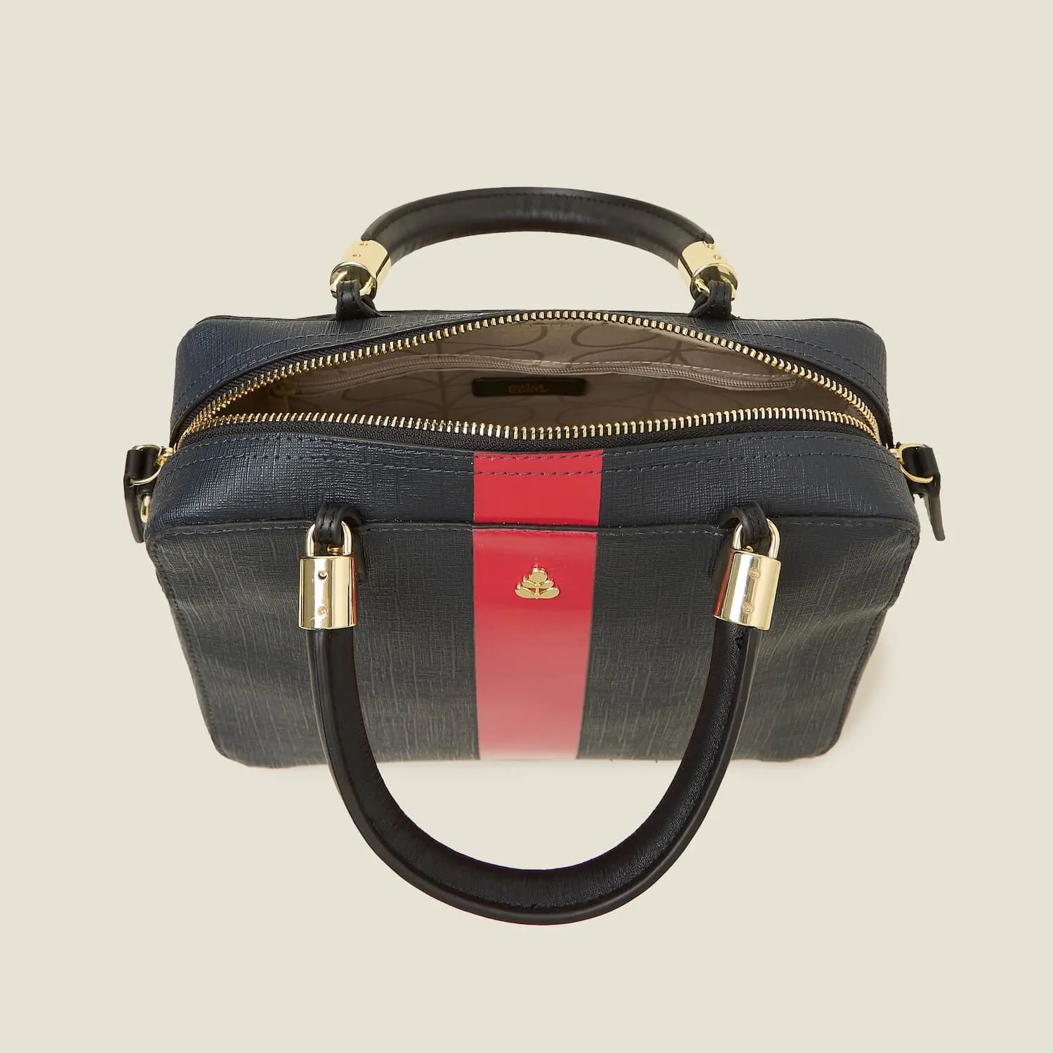 Block Medium Handbag - Shiny Stripe Navy Red