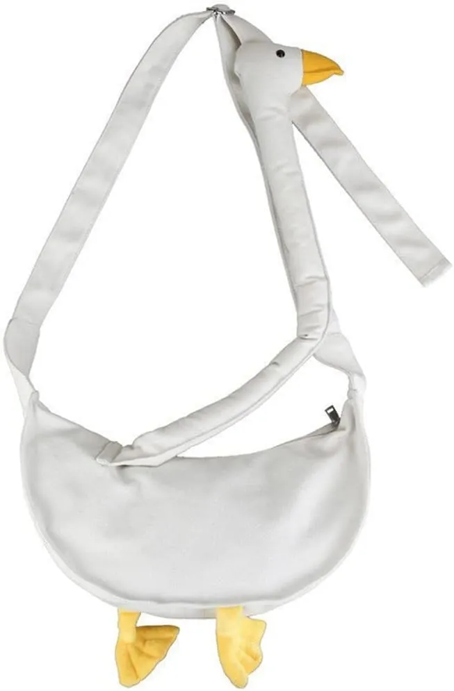 Canvas Shoulder Handbag Duck Purse for Women Extra Long Duck Neck Crossbody Bag with Adjustable Strap