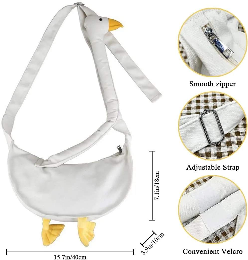 Canvas Shoulder Handbag Duck Purse for Women Extra Long Duck Neck Crossbody Bag with Adjustable Strap