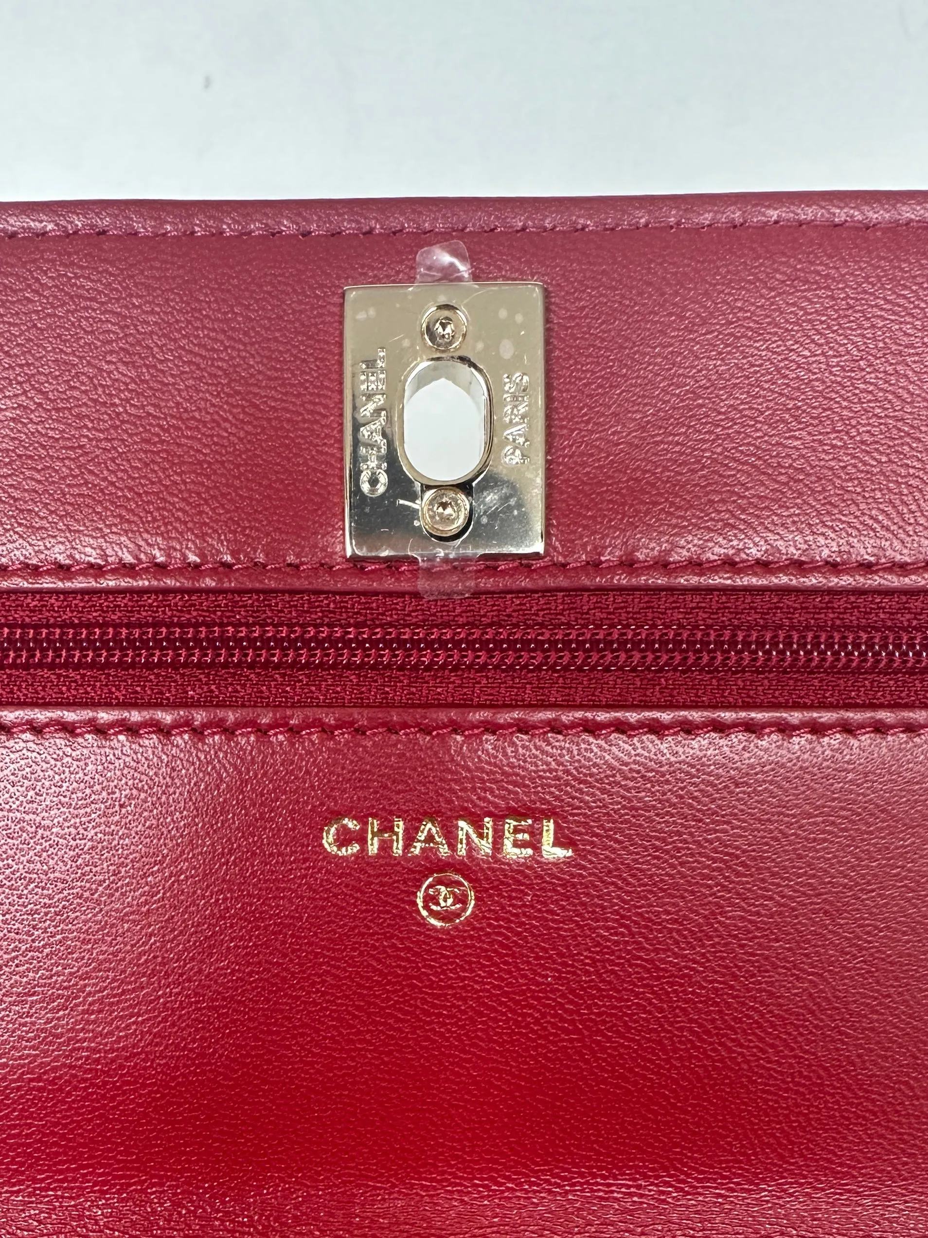 Chanel 2023 NEW Red Lambskin Quilted Trendy CC Wallet On Chain WOC Bag
