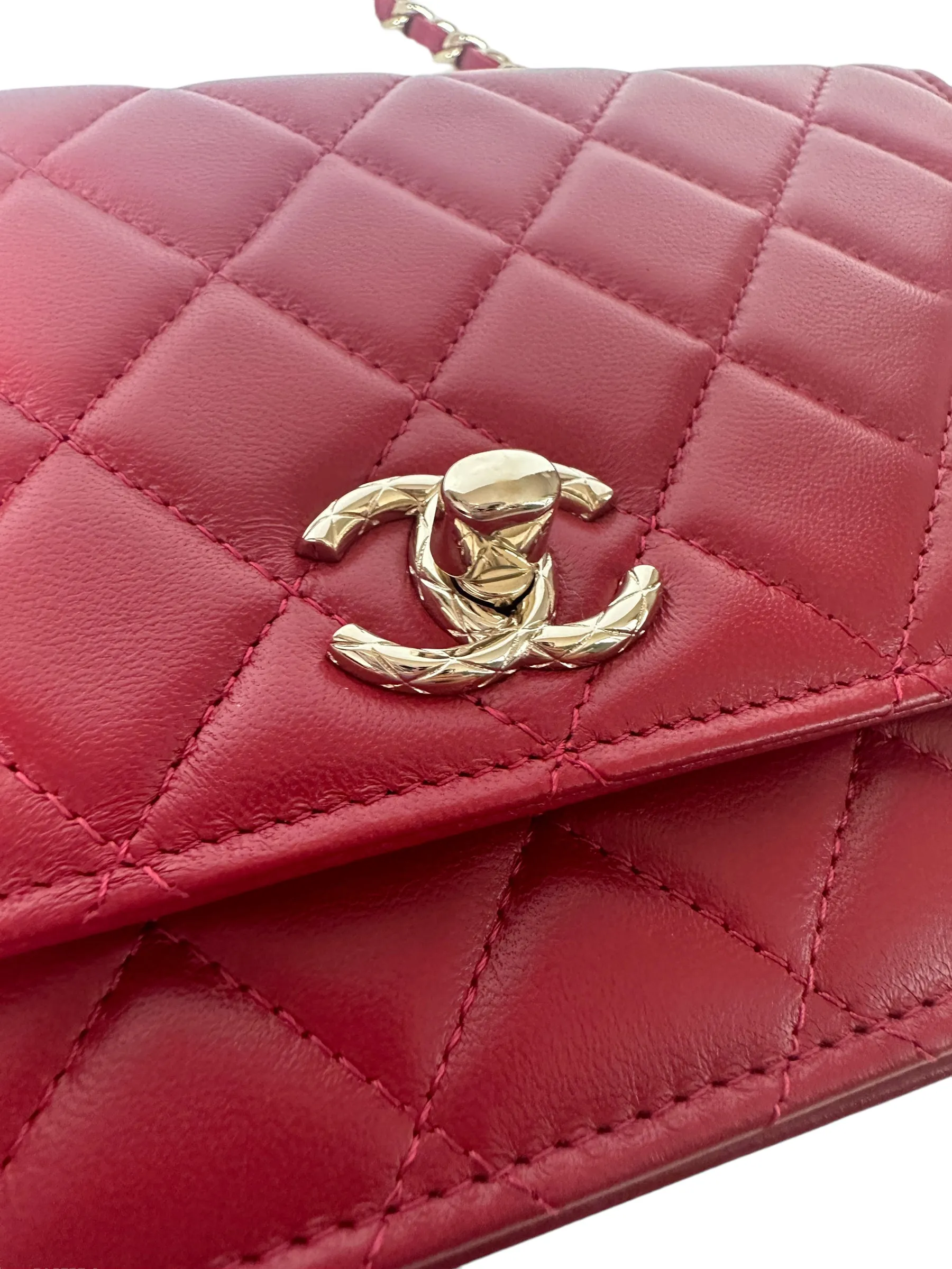 Chanel 2023 NEW Red Lambskin Quilted Trendy CC Wallet On Chain WOC Bag