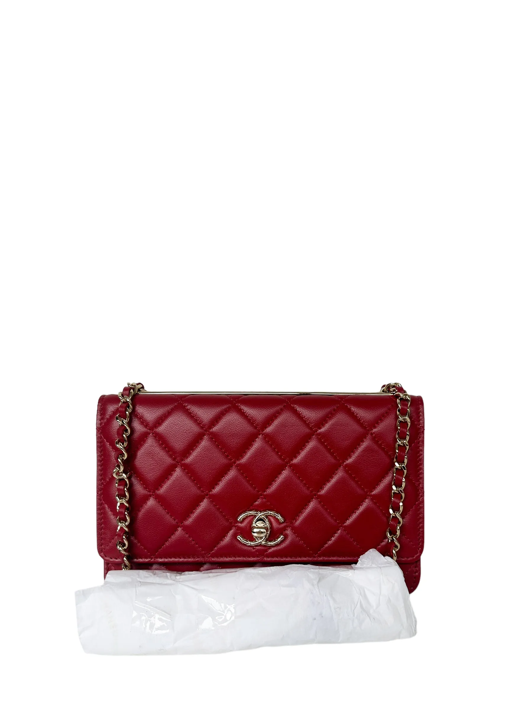 Chanel 2023 NEW Red Lambskin Quilted Trendy CC Wallet On Chain WOC Bag