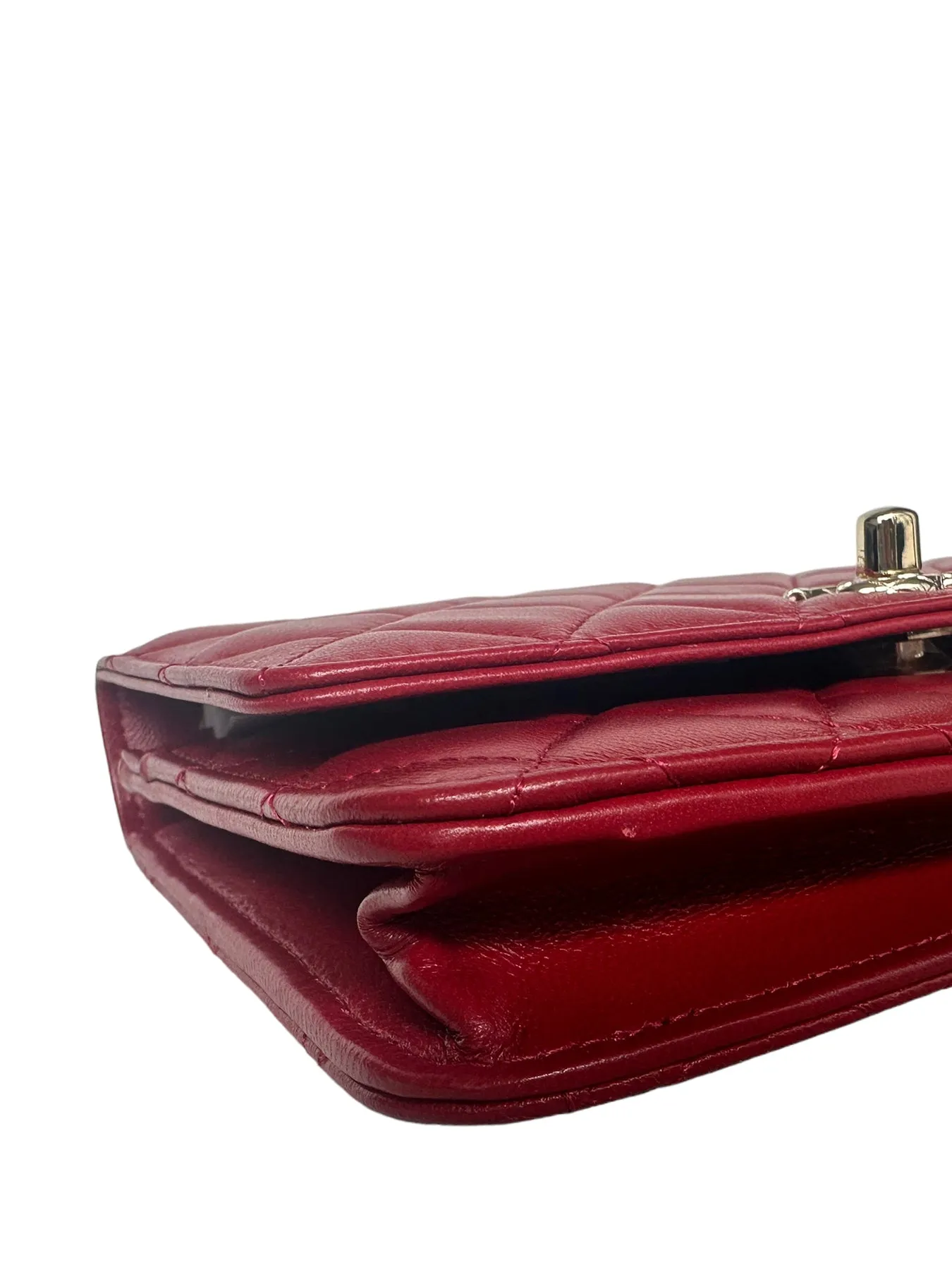 Chanel 2023 NEW Red Lambskin Quilted Trendy CC Wallet On Chain WOC Bag