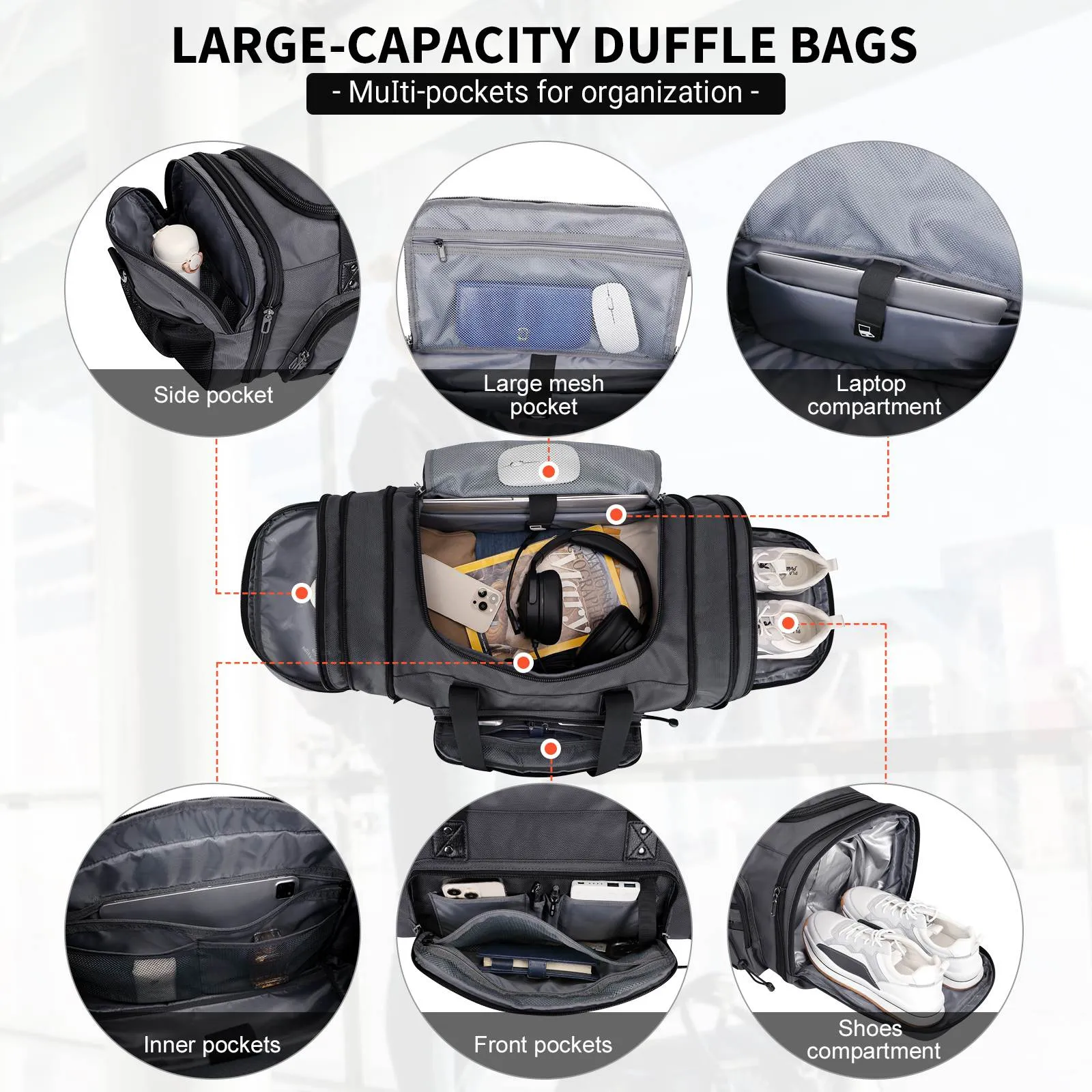 Duffel Bag Nylon Large Gym Weekender Bag With Shoe Compartment