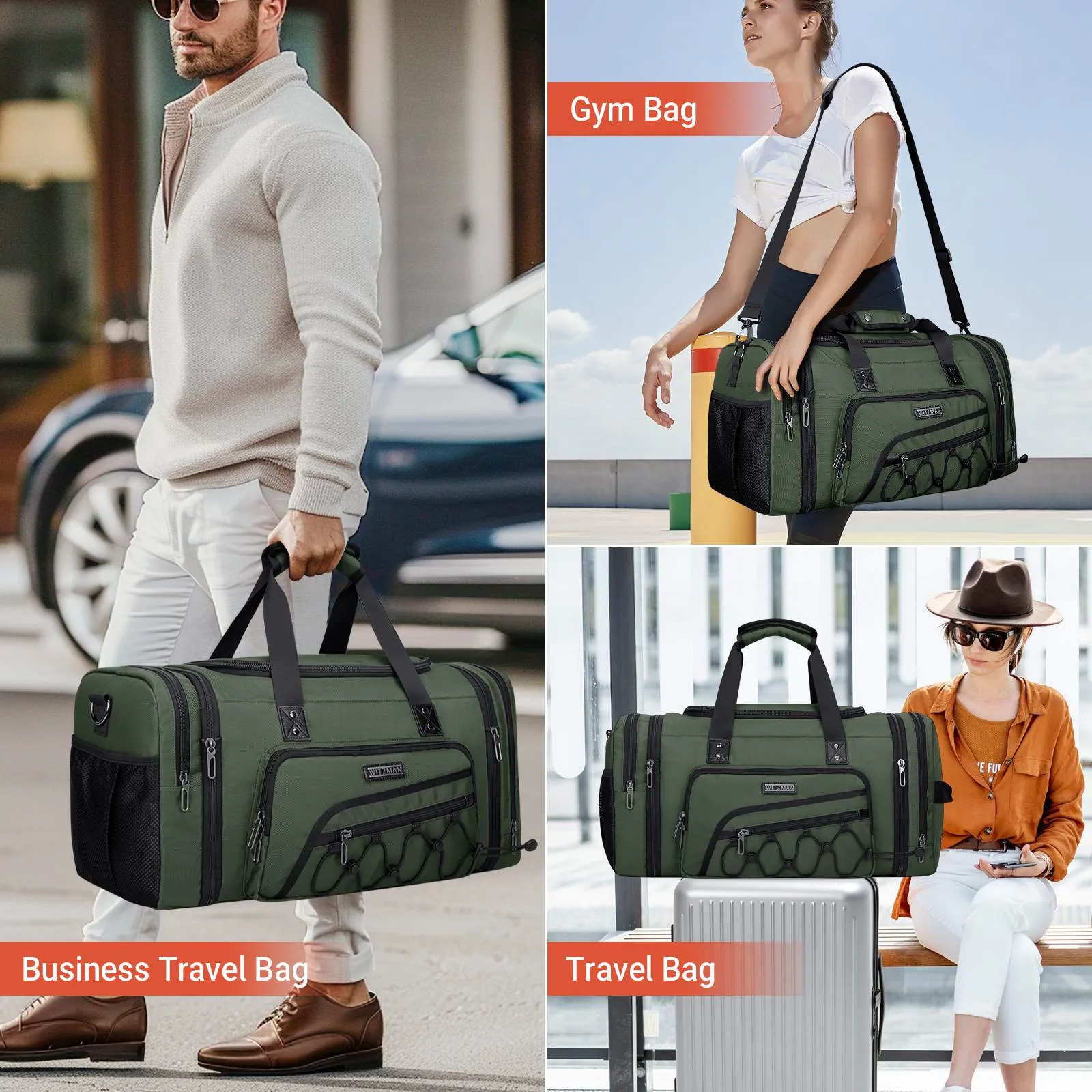 Duffel Bag Nylon Large Gym Weekender Bag With Shoe Compartment