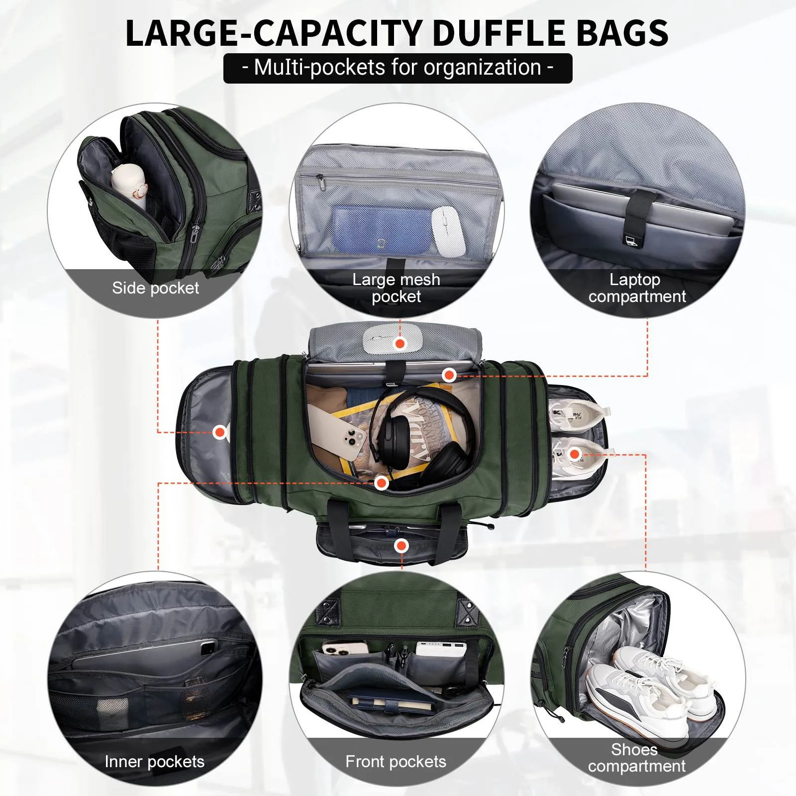 Duffel Bag Nylon Large Gym Weekender Bag With Shoe Compartment