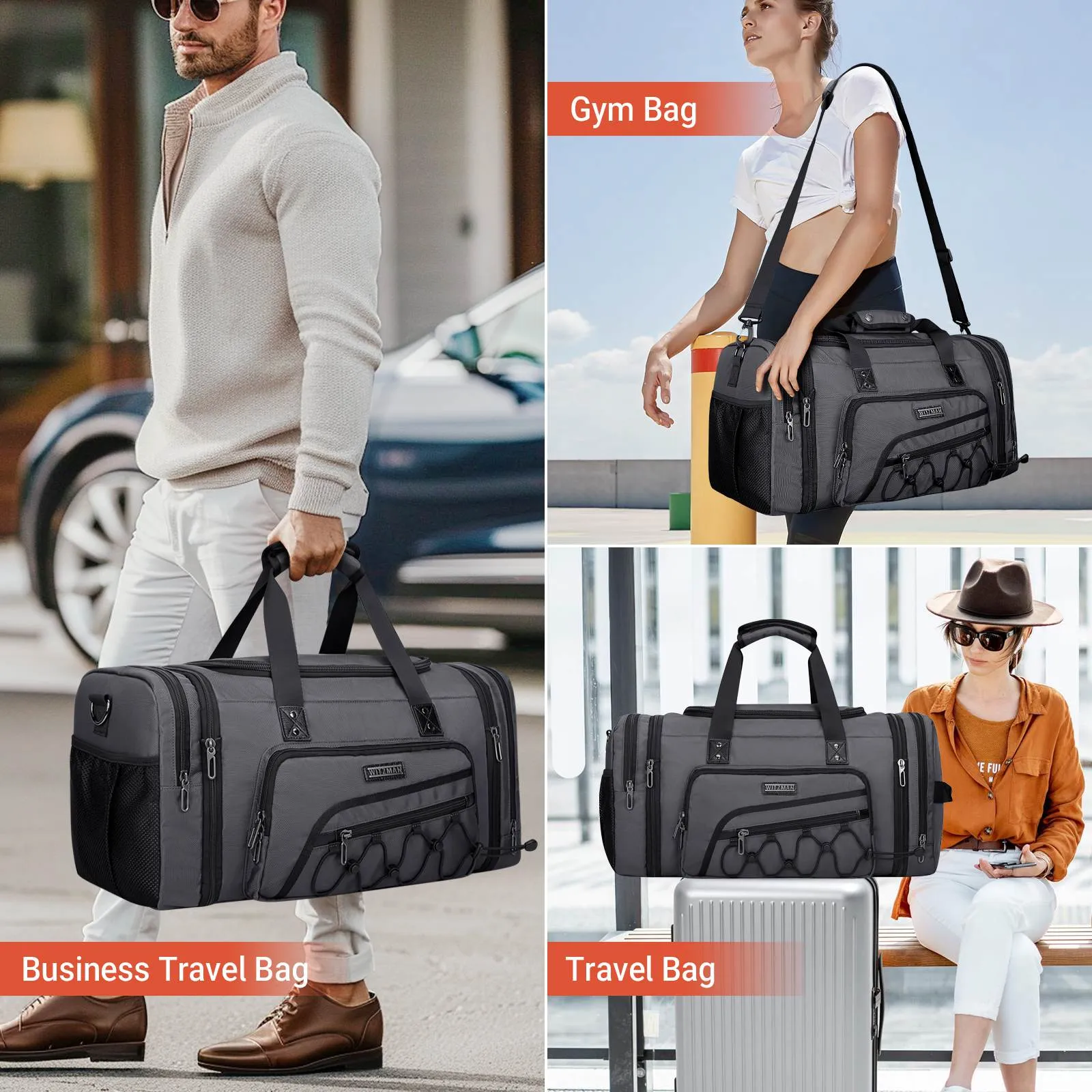 Duffel Bag Nylon Large Gym Weekender Bag With Shoe Compartment