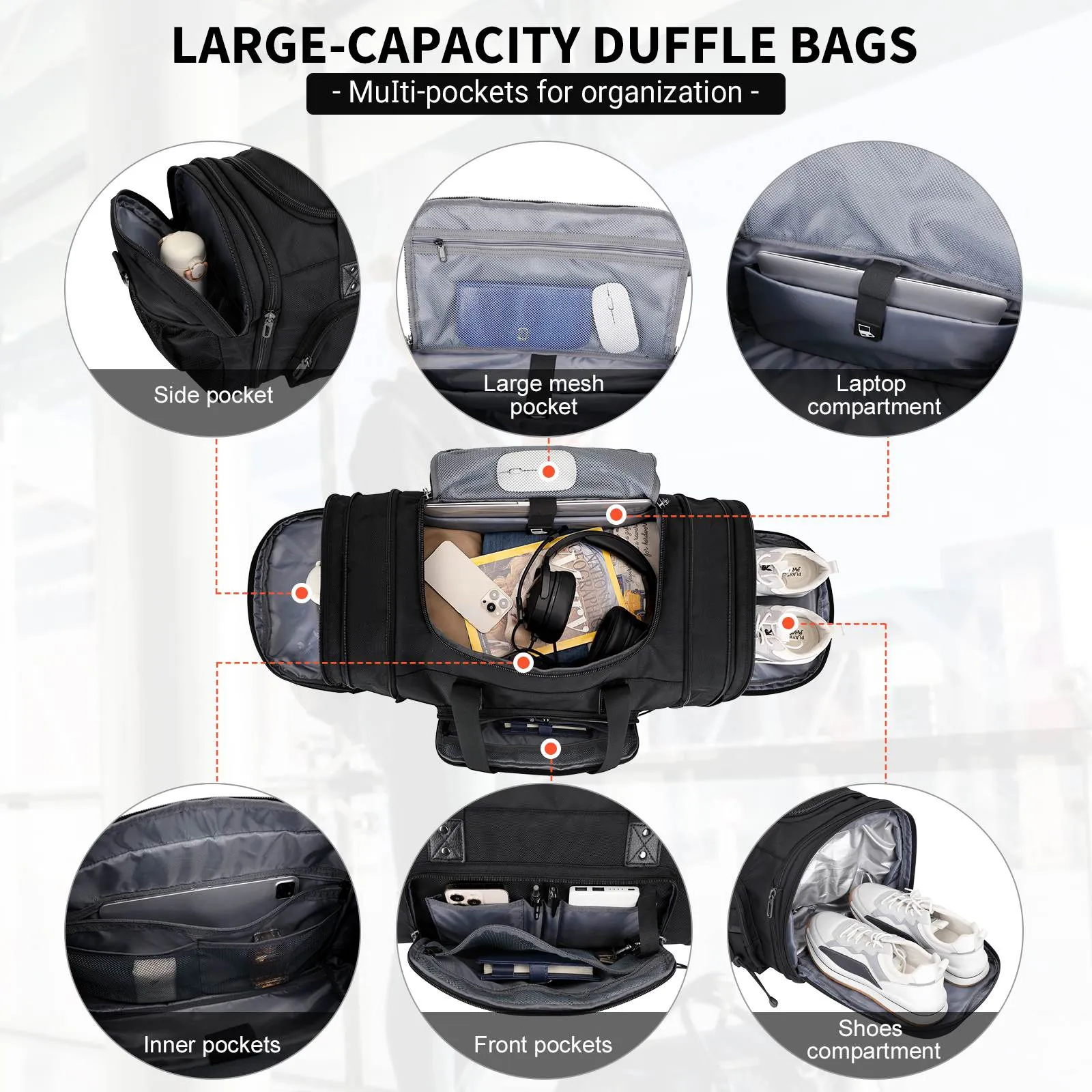 Duffel Bag Nylon Large Gym Weekender Bag With Shoe Compartment