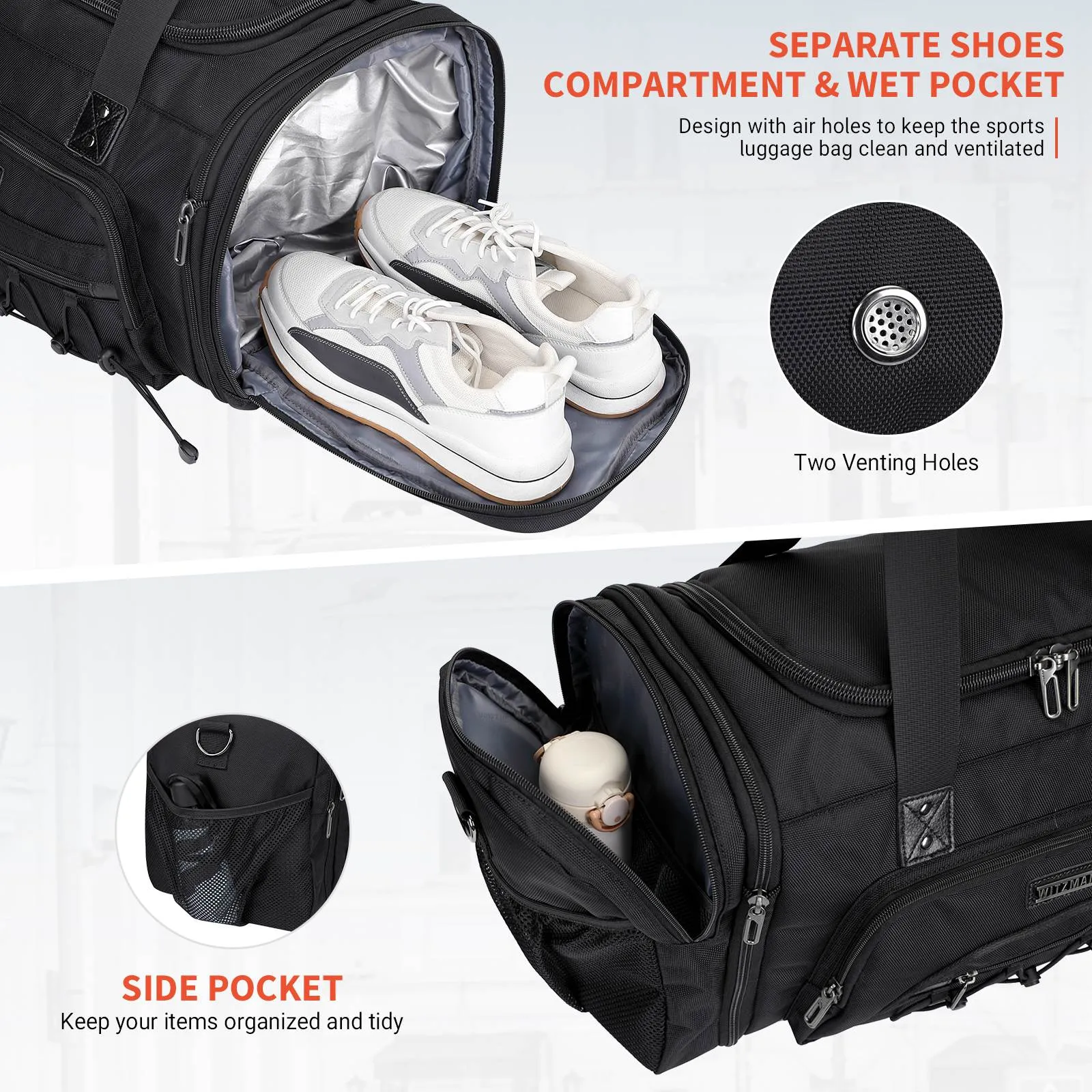 Duffel Bag Nylon Large Gym Weekender Bag With Shoe Compartment