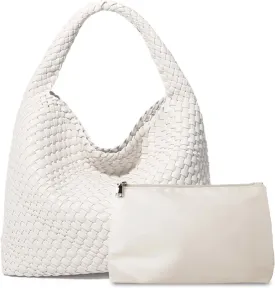 Dyalsa Woven Bag for Women, Vegan Leather Tote Bag Large Summer Beach Handbag Purse Retro Handmade Travel Shoulder Bag Set