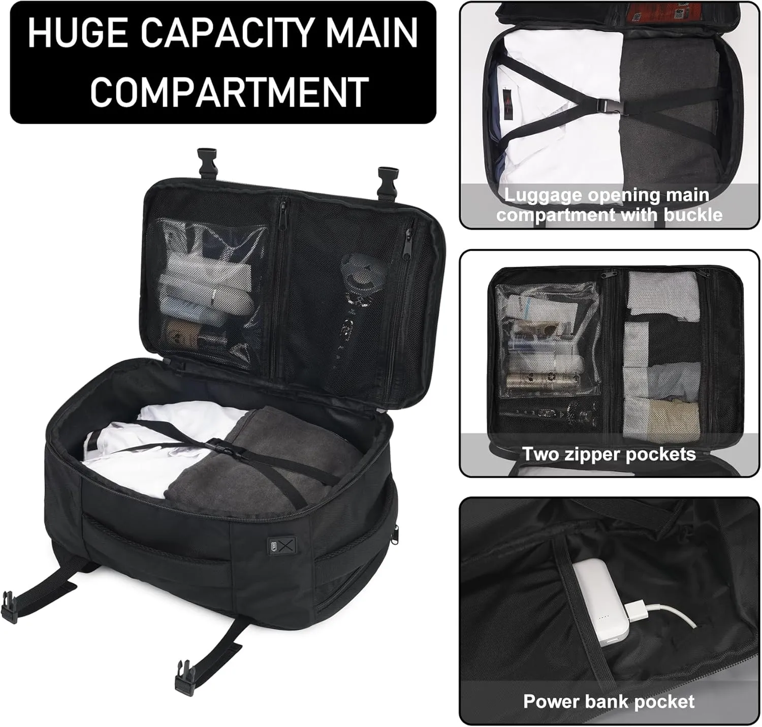 ECOHUB Travel Backpack 18x14x8 Spirit Airlines Personal Item Bag Carry On Backpack 13 Pockets Large Work Casual Daypack for men Airline Approved Waterproof Gym Backpack with Charging Port, Black