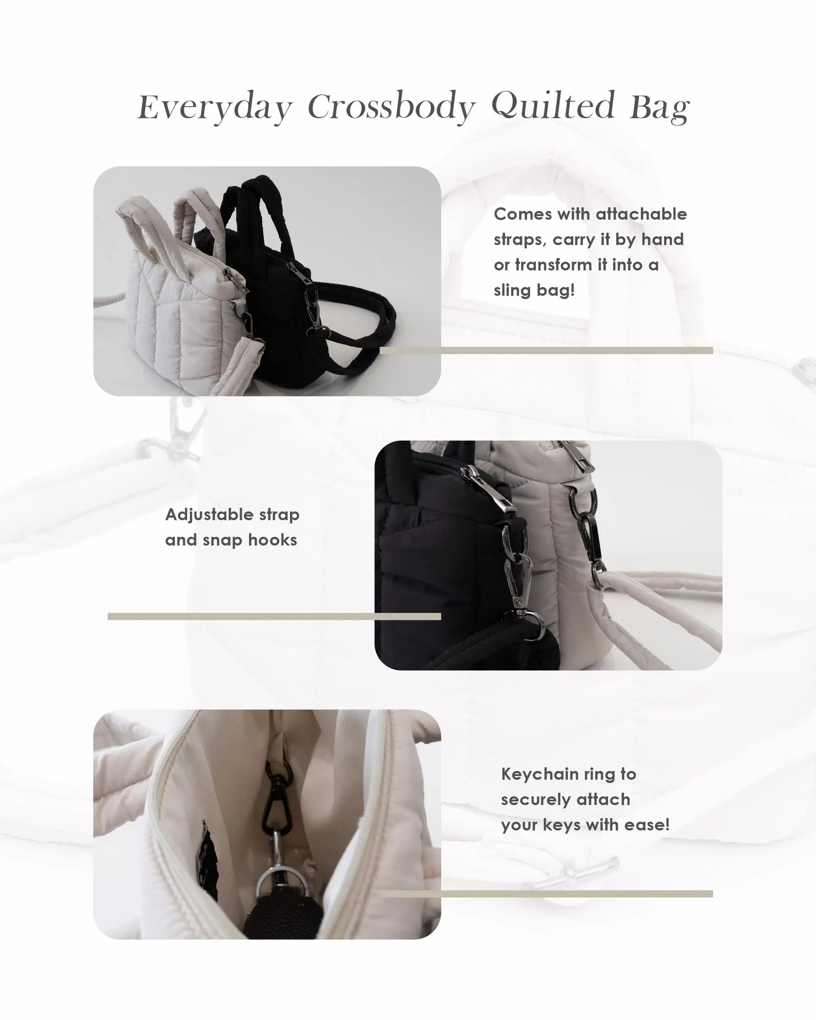 Everyday Crossbody Quilted Bag (Black)