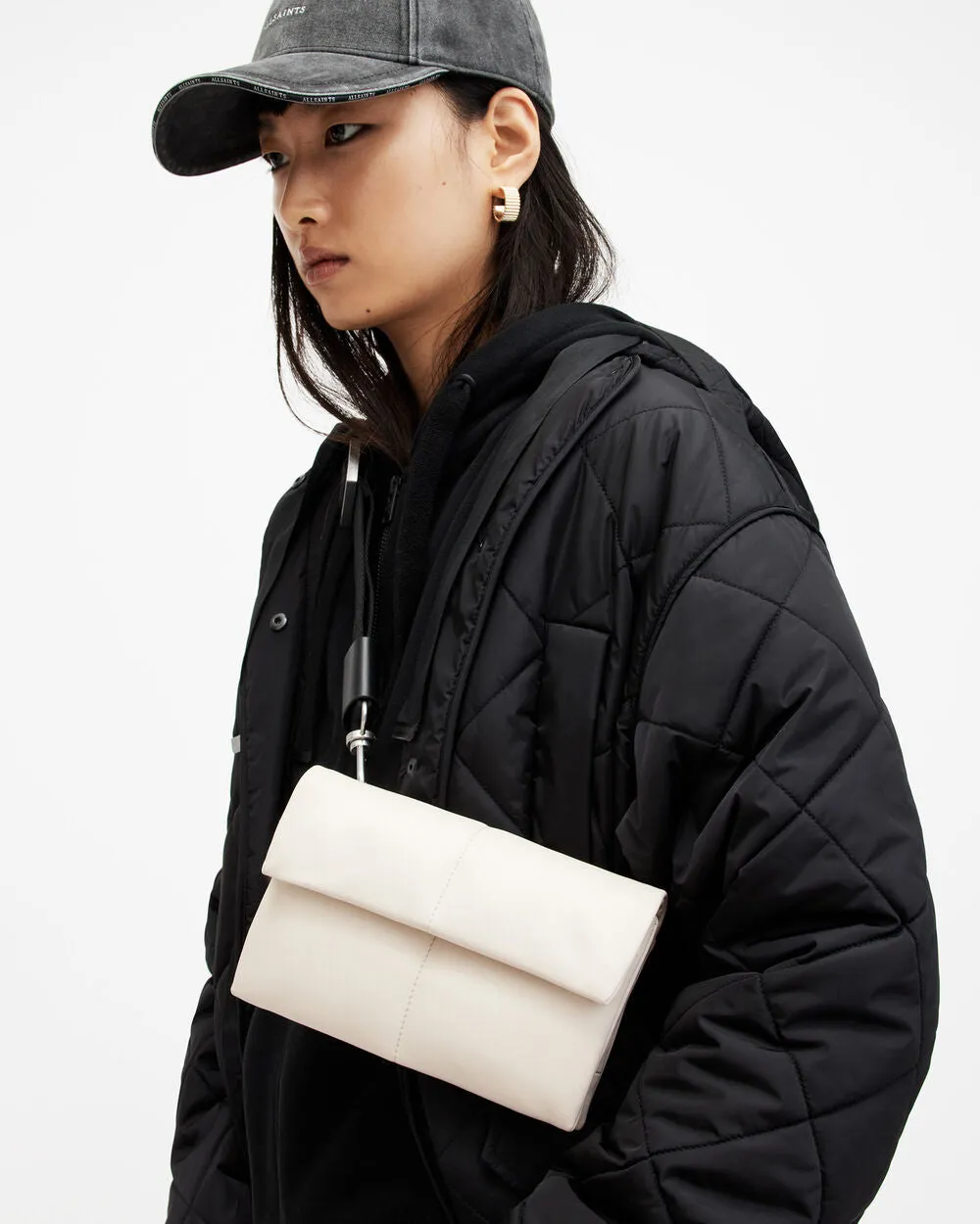 Ezra AllSaints Quilted Leather Crossbody Bag, Desert White