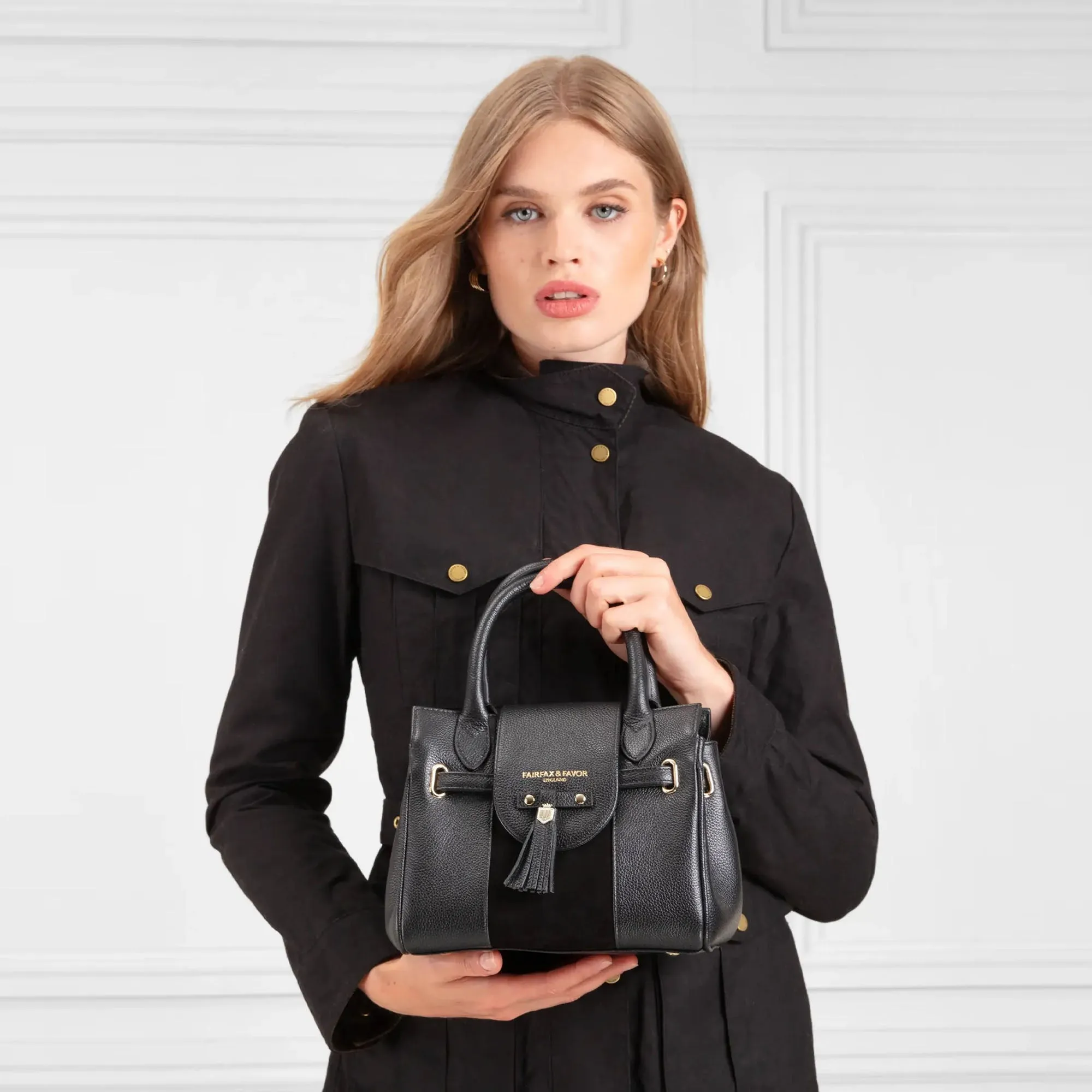 Fairfax & Favor Premium Stockist Exclusive Black Leather Mini Windsor Handbag