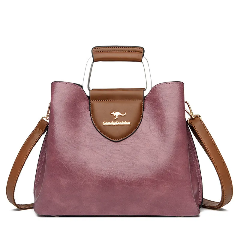 Fashionable genuine leather kangaroo bag for women new autumn and winter large capacity women's bag soft leather mother's handbag for women