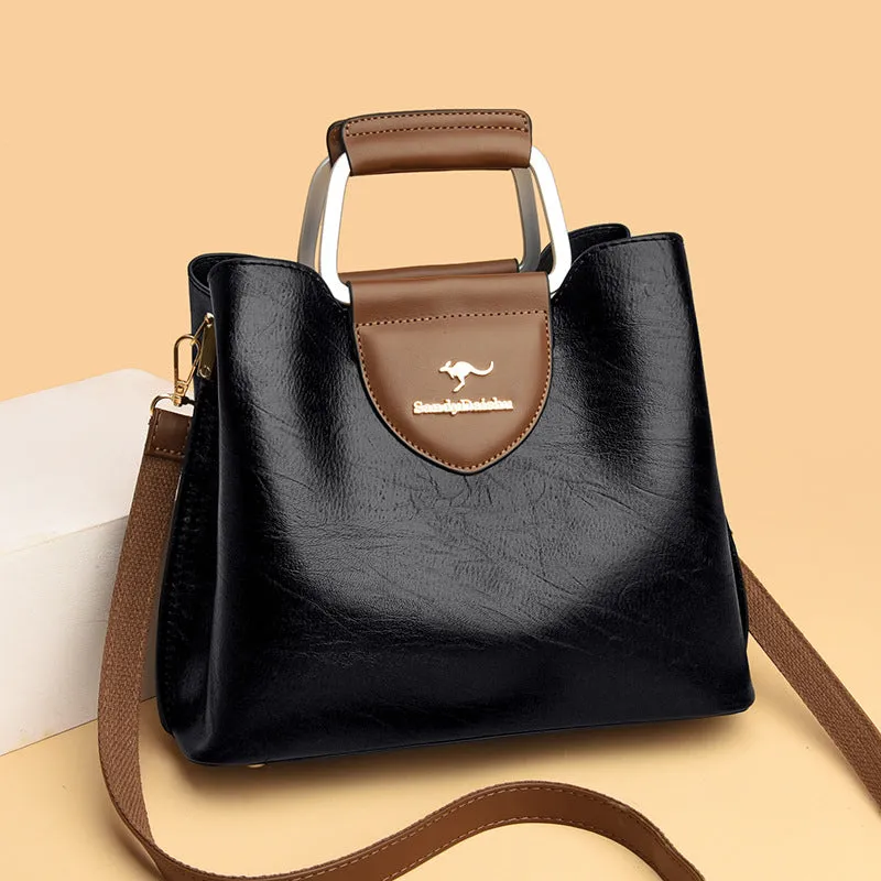 Fashionable genuine leather kangaroo bag for women new autumn and winter large capacity women's bag soft leather mother's handbag for women