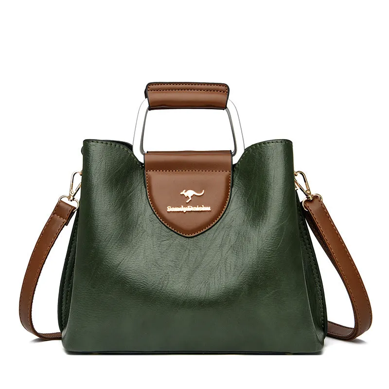 Fashionable genuine leather kangaroo bag for women new autumn and winter large capacity women's bag soft leather mother's handbag for women