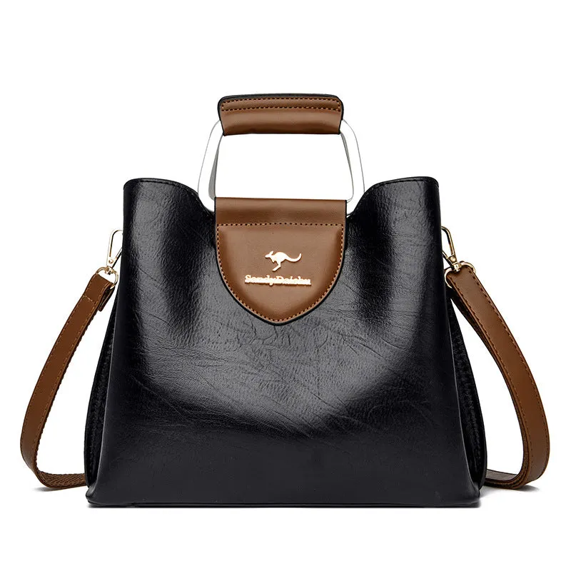 Fashionable genuine leather kangaroo bag for women new autumn and winter large capacity women's bag soft leather mother's handbag for women