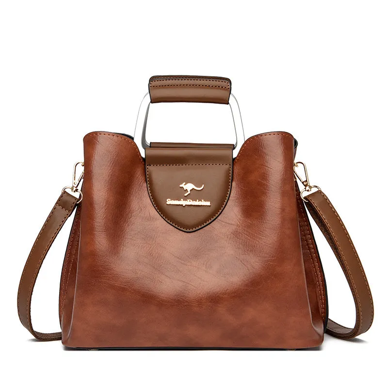 Fashionable genuine leather kangaroo bag for women new autumn and winter large capacity women's bag soft leather mother's handbag for women