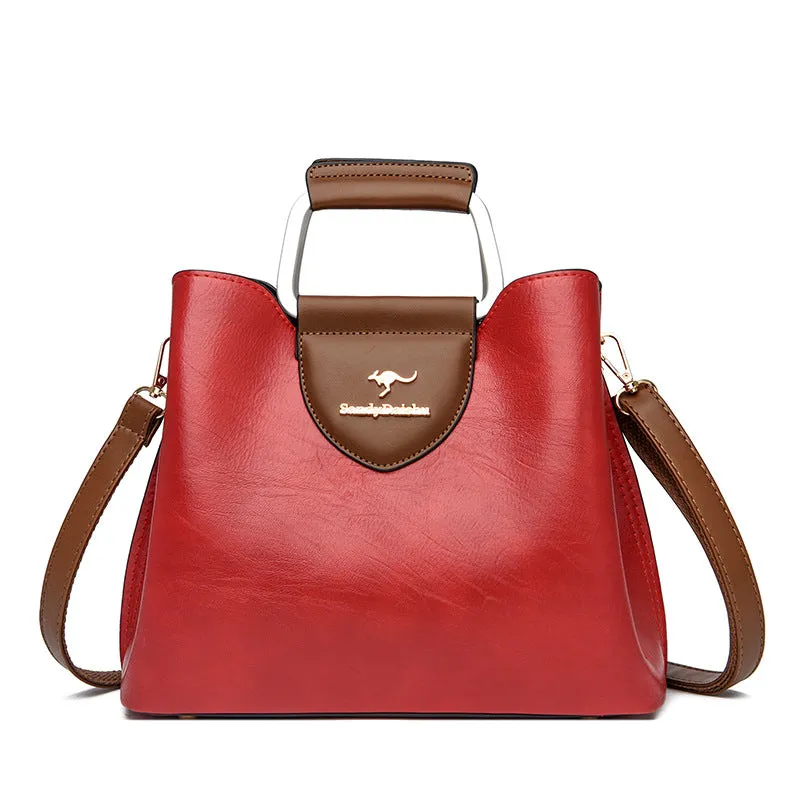 Fashionable genuine leather kangaroo bag for women new autumn and winter large capacity women's bag soft leather mother's handbag for women