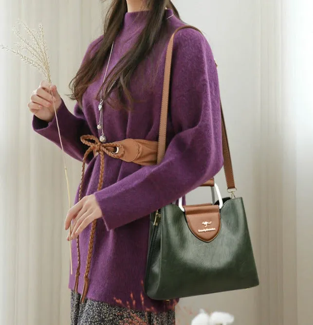 Fashionable genuine leather kangaroo bag for women new autumn and winter large capacity women's bag soft leather mother's handbag for women