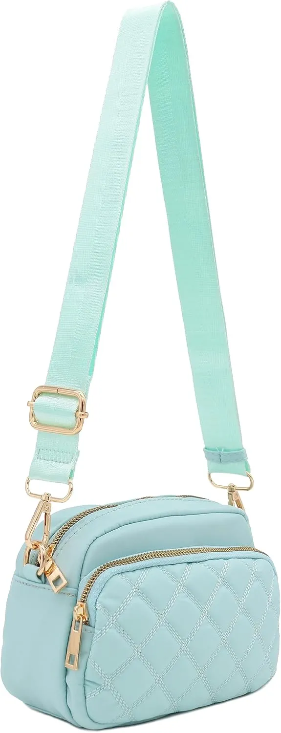 FashionPuzzle Quilted Nylon Crossbody Bag with Wide Strap