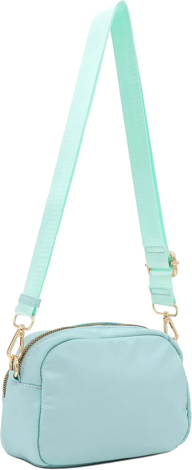 FashionPuzzle Quilted Nylon Crossbody Bag with Wide Strap
