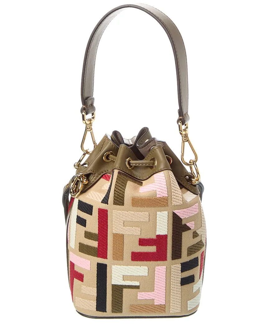 FENDI Mon Tresor Mini FF Canvas & Leather Bucket Bag