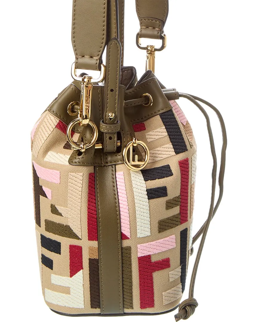FENDI Mon Tresor Mini FF Canvas & Leather Bucket Bag