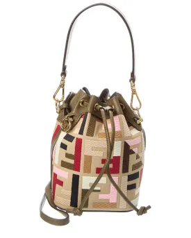 FENDI Mon Tresor Mini FF Canvas & Leather Bucket Bag