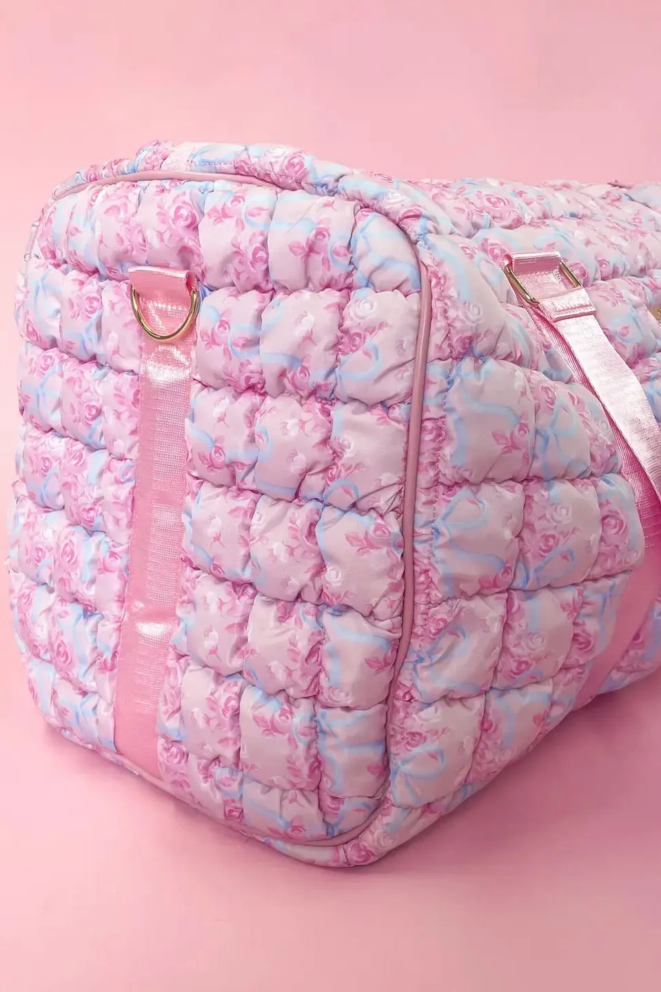 Floral Bow Quilted Weekender Duffle Bag