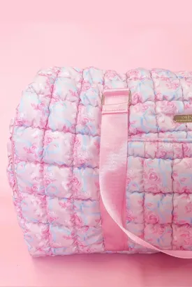 Floral Bow Quilted Weekender Duffle Bag