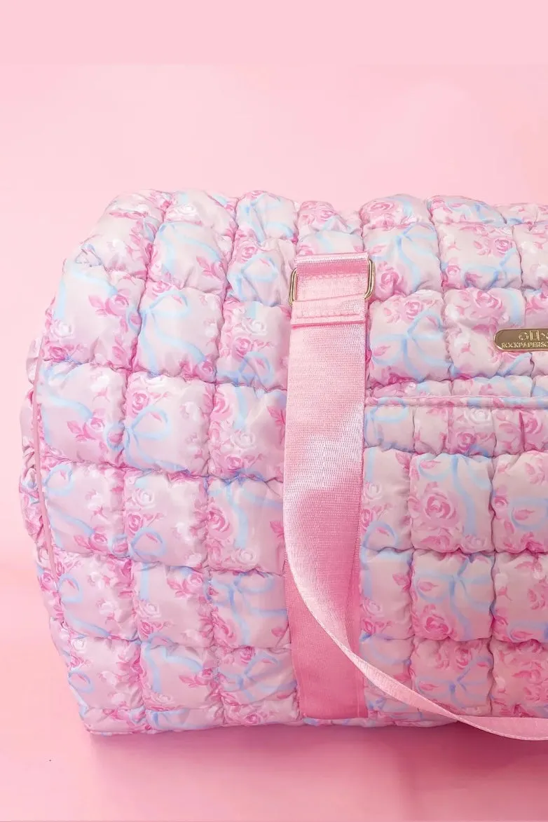 Floral Bow Quilted Weekender Duffle Bag