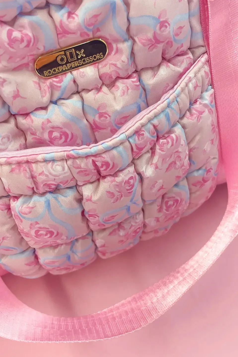Floral Bow Quilted Weekender Duffle Bag