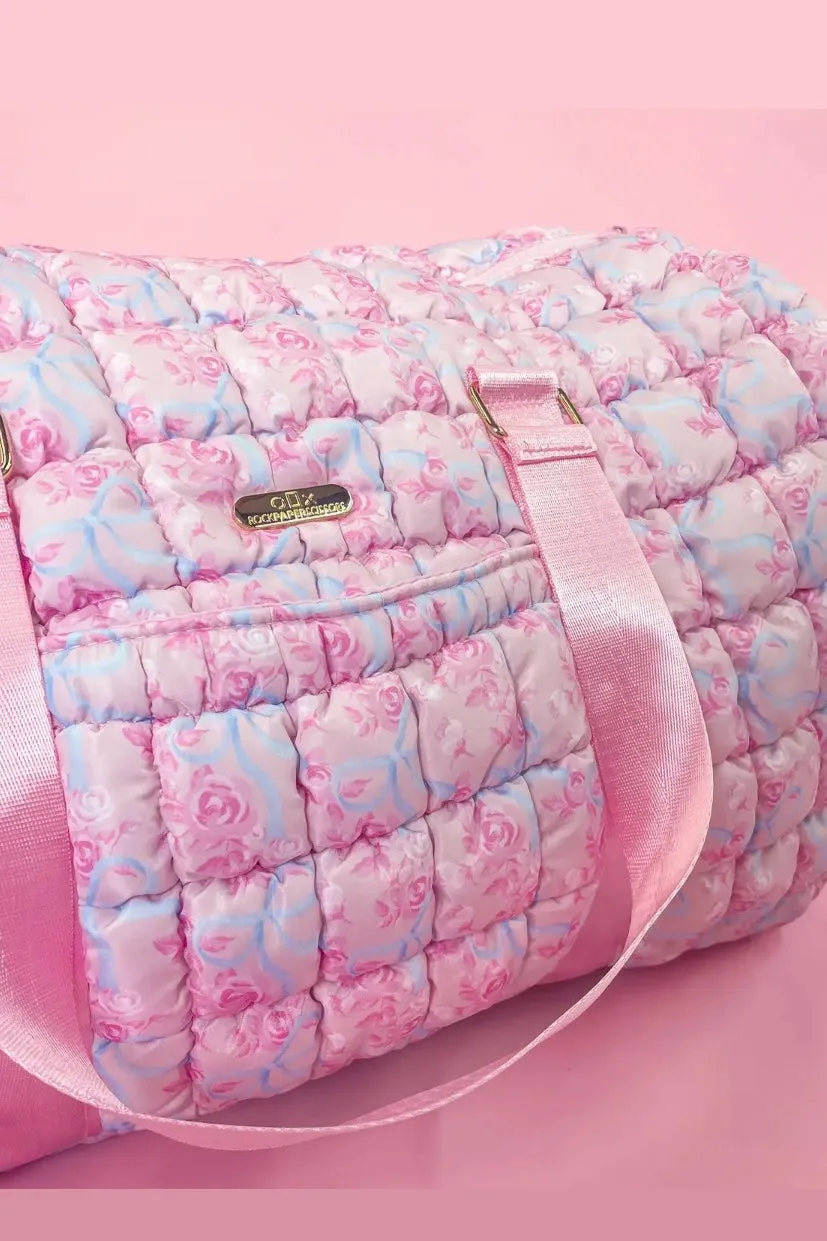 Floral Bow Quilted Weekender Duffle Bag