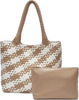 FOXLOVER Woven Tote Bag for Women Large Vegan Leather Top Handle Handbag purse Includes Inner Bag