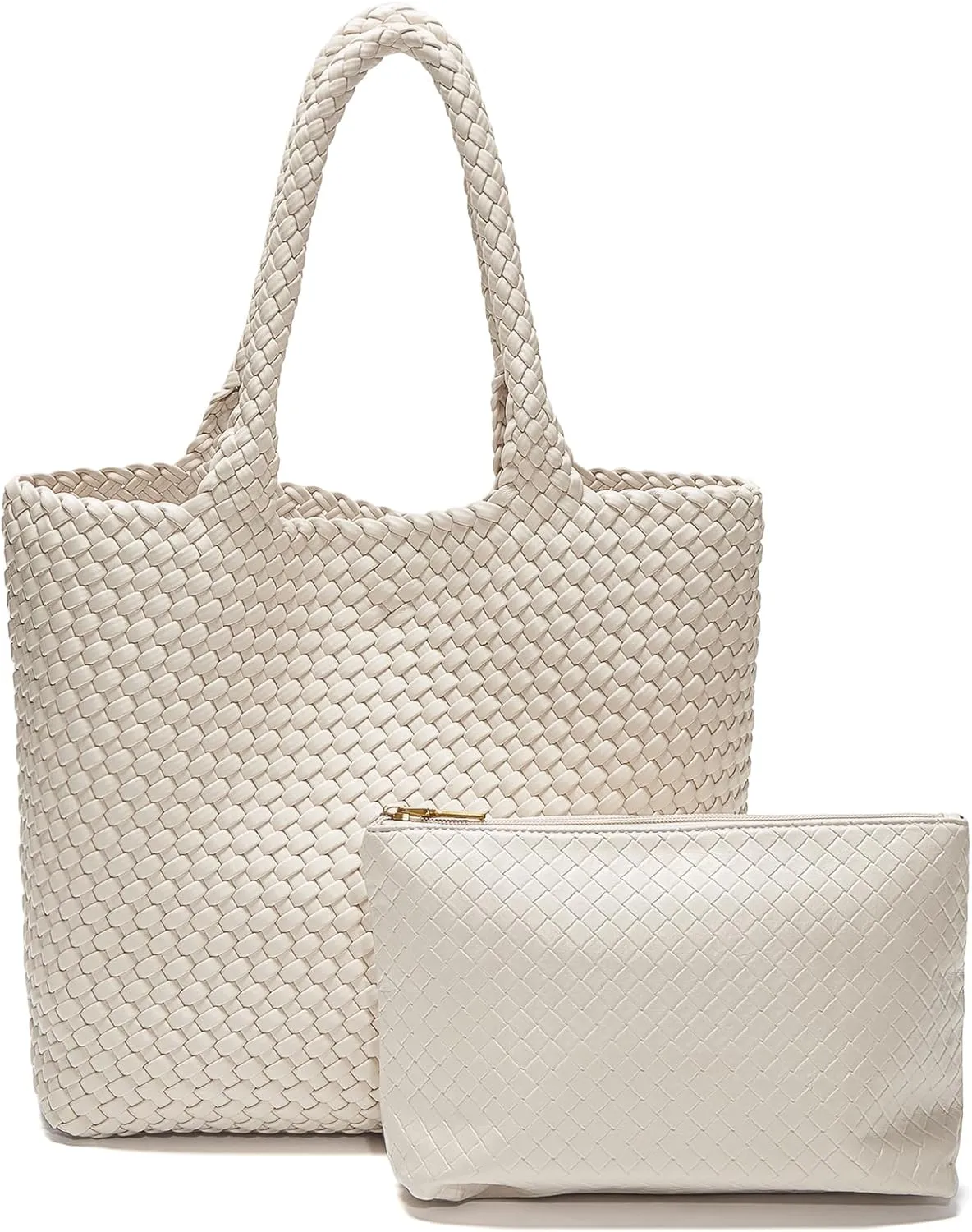 FOXLOVER Woven Tote Bag for Women Large Vegan Leather Top Handle Handbag purse Includes Inner Bag