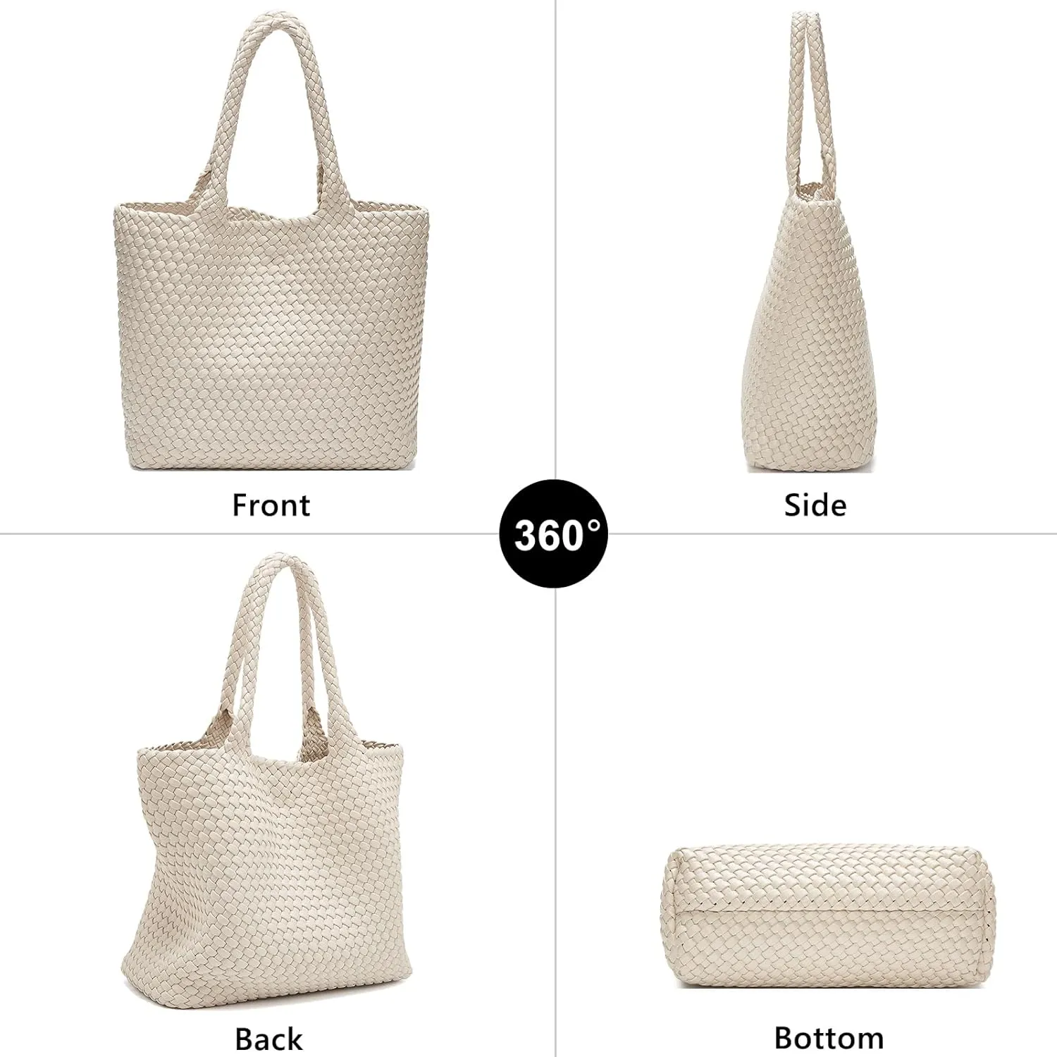 FOXLOVER Woven Tote Bag for Women Large Vegan Leather Top Handle Handbag purse Includes Inner Bag