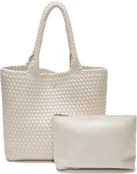 FOXLOVER Woven Tote Bag for Women Large Vegan Leather Top Handle Handbag purse Includes Inner Bag