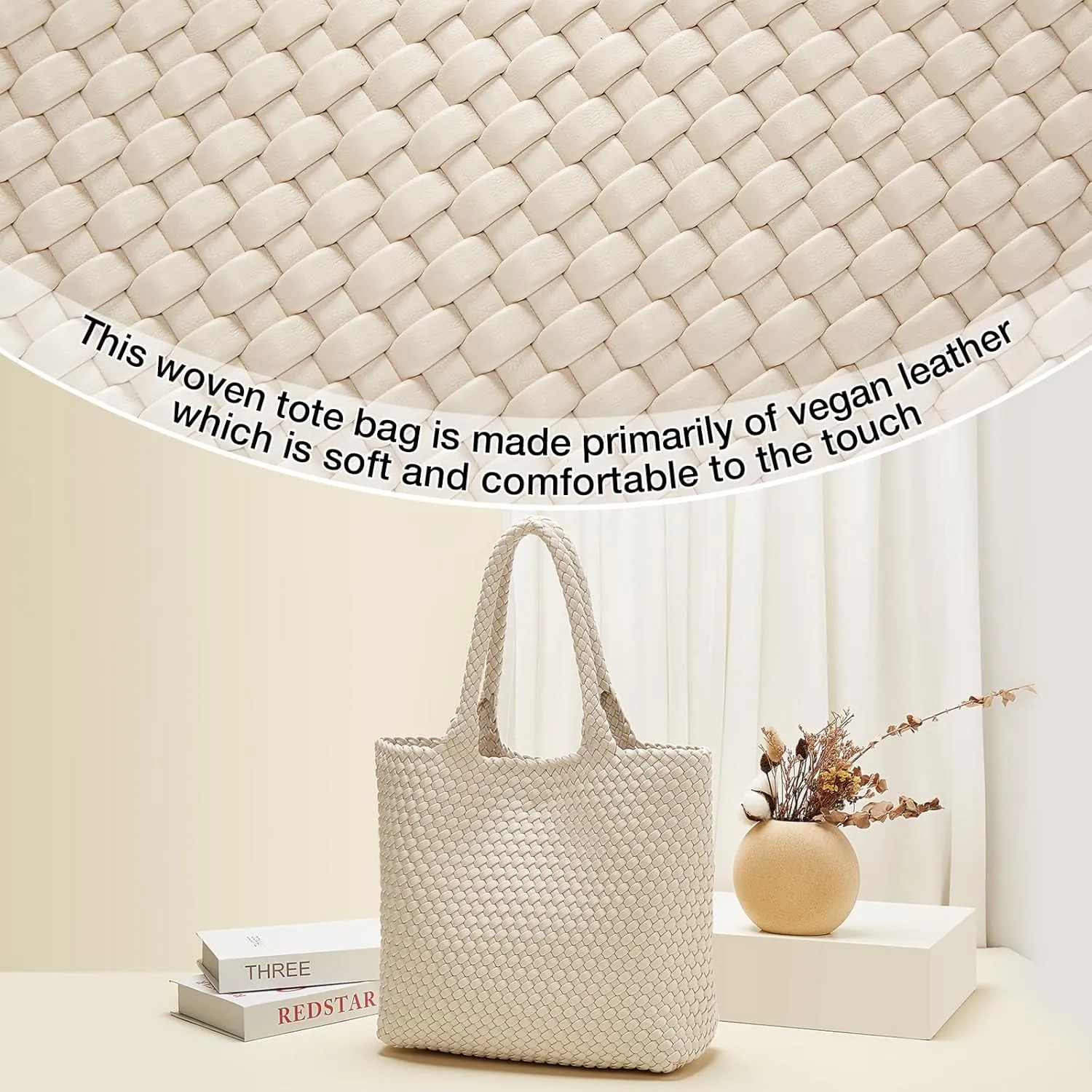 FOXLOVER Woven Tote Bag for Women Large Vegan Leather Top Handle Handbag purse Includes Inner Bag