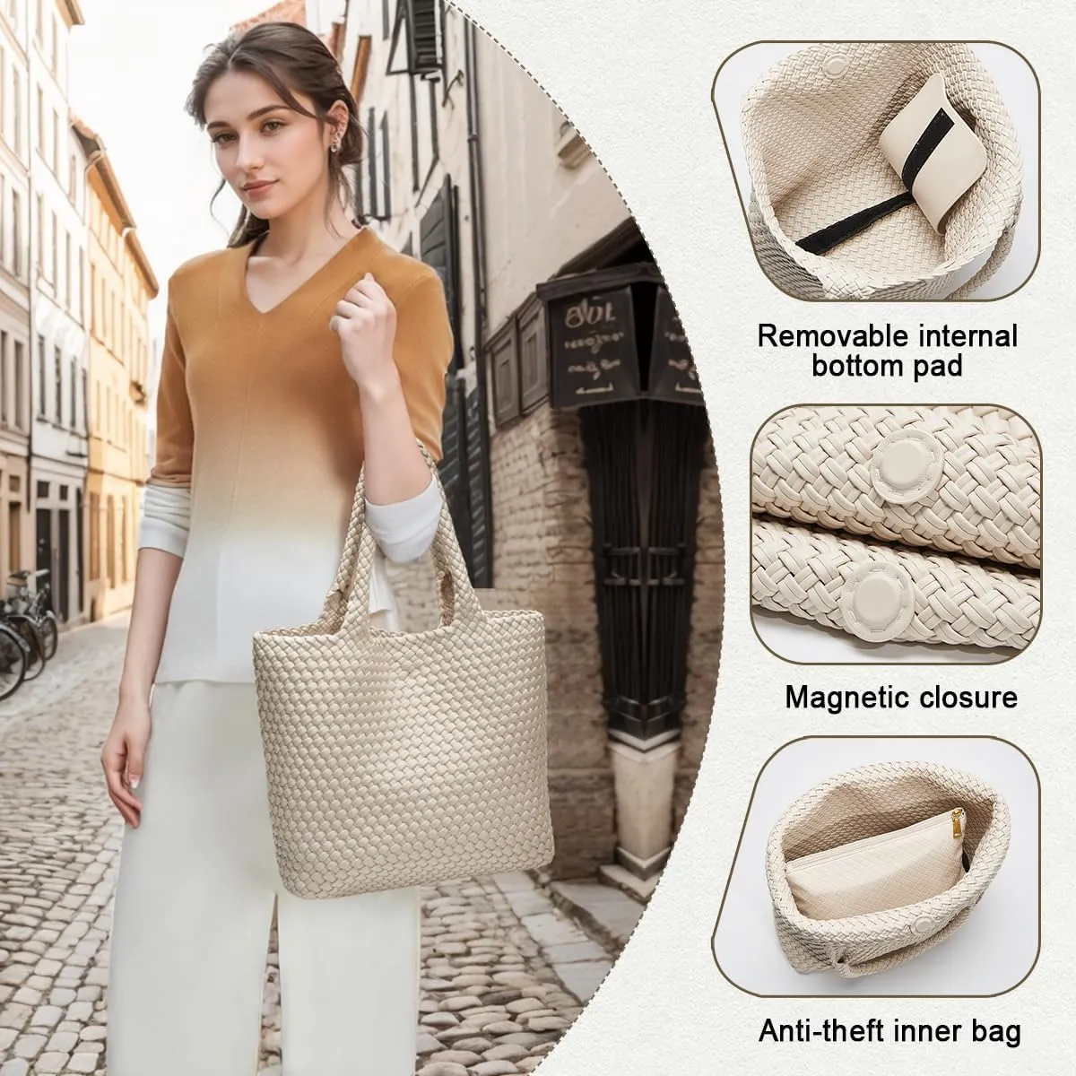 FOXLOVER Woven Tote Bag for Women Large Vegan Leather Top Handle Handbag purse Includes Inner Bag