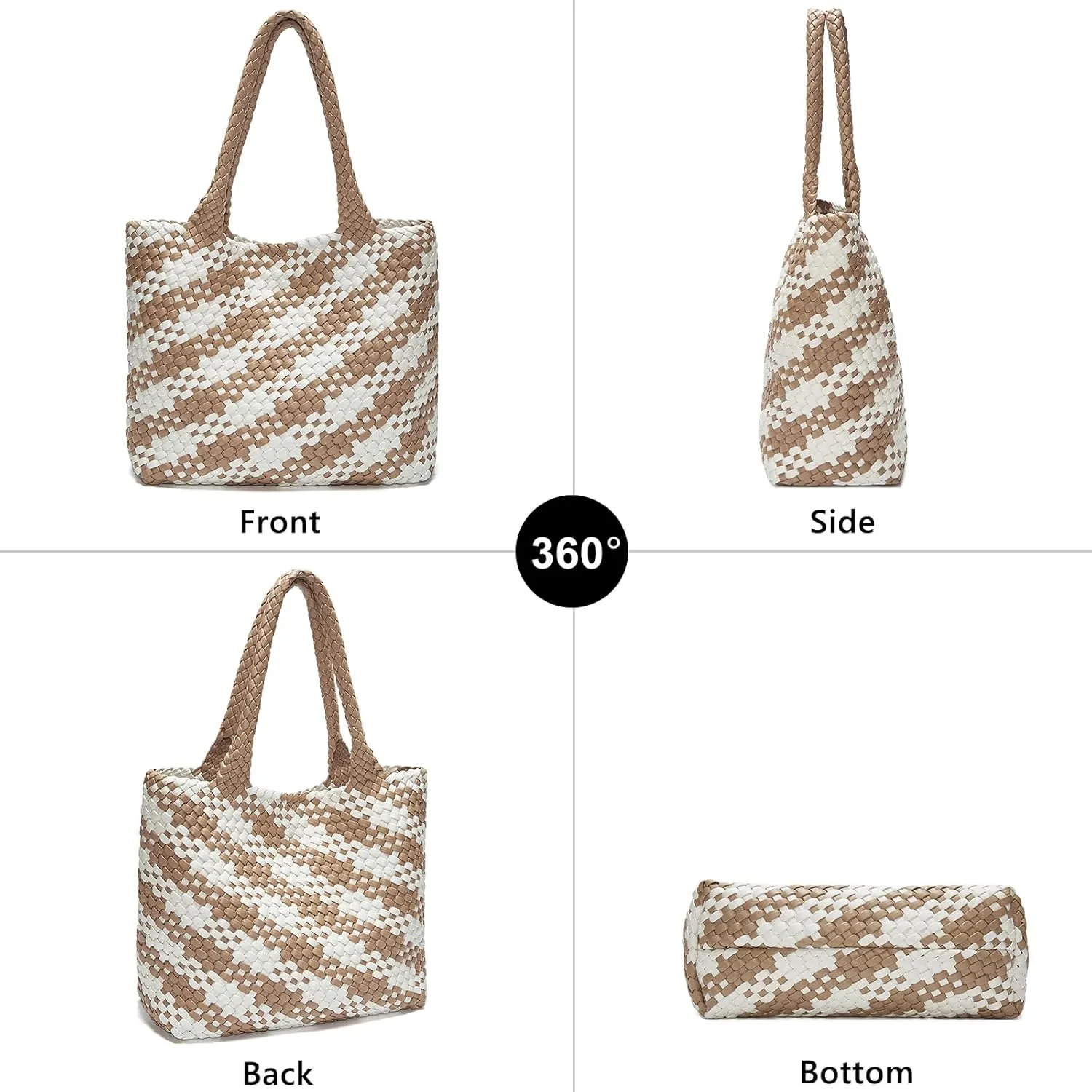 FOXLOVER Woven Tote Bag for Women Large Vegan Leather Top Handle Handbag purse Includes Inner Bag