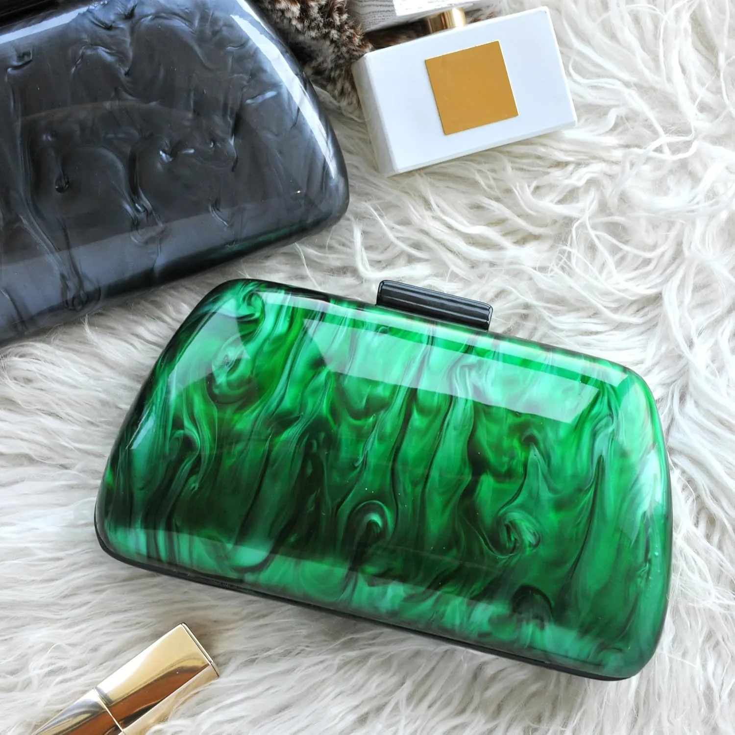 HOXIS Acrylic Evening Clutch Bag with Detachable Chain Strap Women's Marble Purse for Wedding Cocktail Prom Party