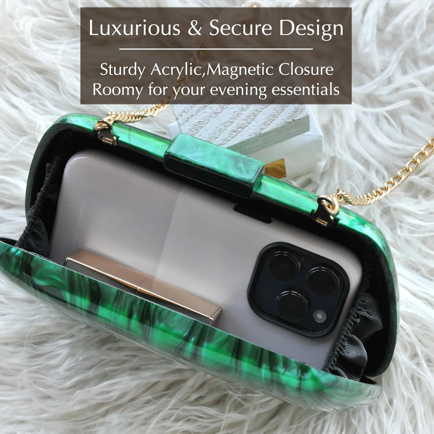 HOXIS Acrylic Evening Clutch Bag with Detachable Chain Strap Women's Marble Purse for Wedding Cocktail Prom Party